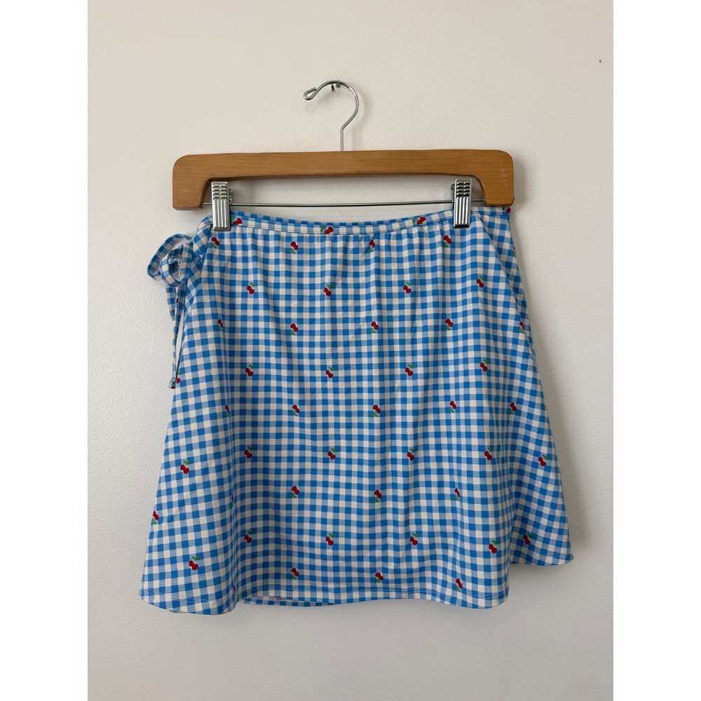 All In Motion Knit Wrap Skort – Blue Gingham Cherry Print – Women's Medium - Picture 4 of 5